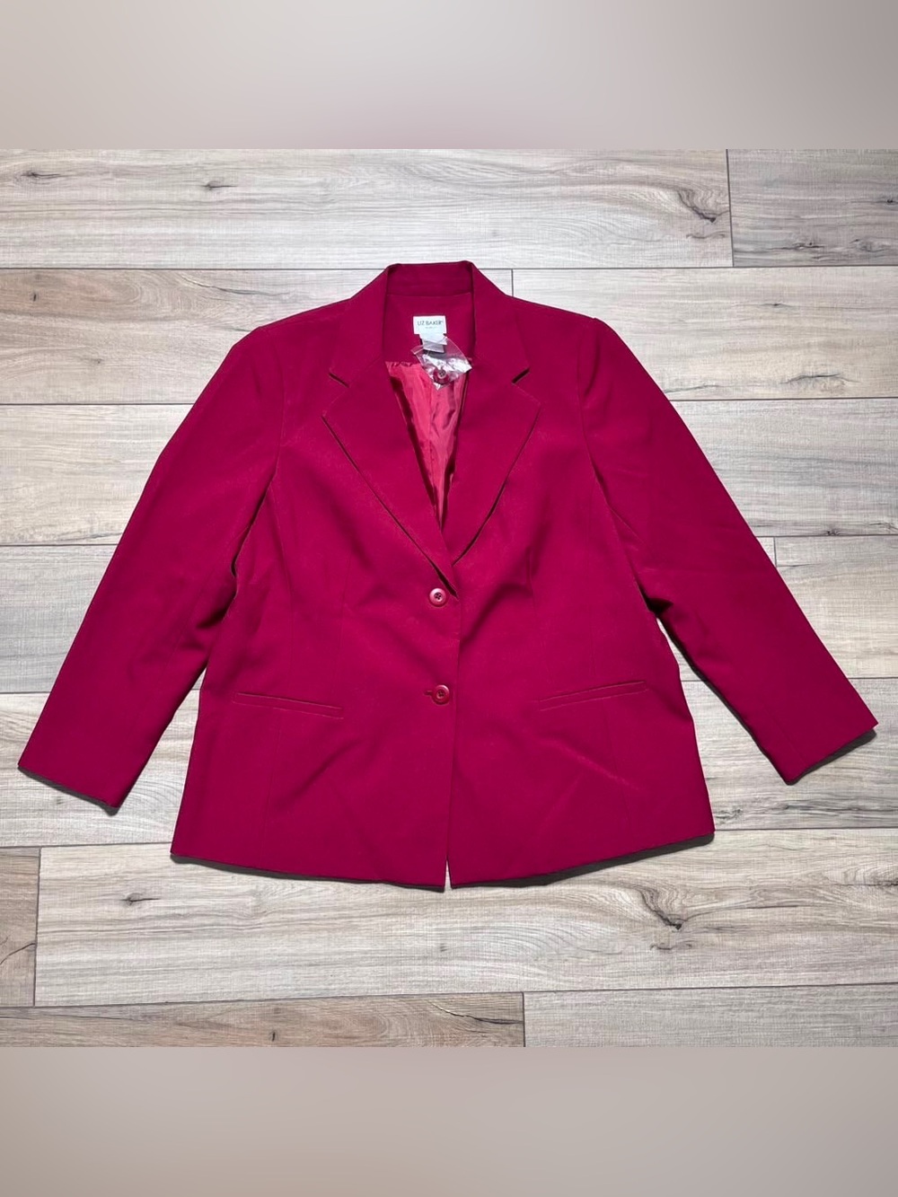 Liz‎ Baker Woman Long Sleeve Two Button Lined Blazer Jacket Size 16W Brick Red